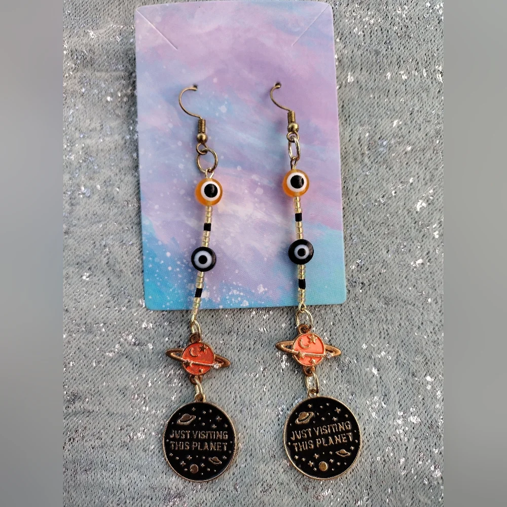 Evil eye celestial plabet earrings dangles gold - Picture 5 of 5